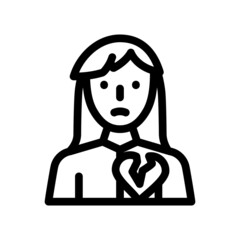 broken heart girl line icon vector. broken heart girl sign. isolated contour symbol black illustration