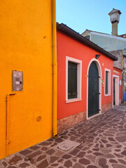 Fototapeta premium Colorful painted houses facade on Burano island, province of Venice, Italy