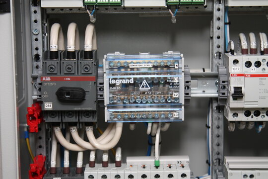 Electric switch and electric busbar distribution unit in the control panel.