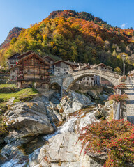 The beautiful village of Rassa, during fall season, in Valsesia (Sesia Valley). Province of...