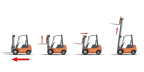 A set of images of a forklift truck with different positions of the forks. © AliaksaB