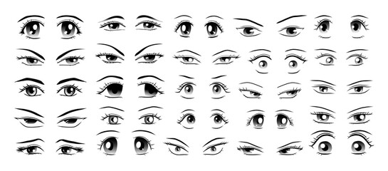 Collection of monochrome human eyes with different emotions.