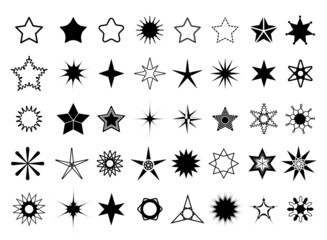 Vector set of stars icons. Illustrations for creating tattoos, logos, and prints.