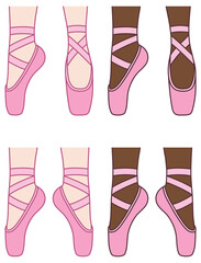 Ballerina Pointe Shoes Clipart Set - Color