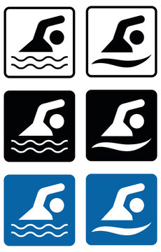 Swimming Pictogram Icon Set - Outline, Silhouette and Blue