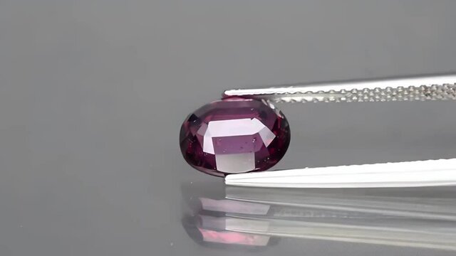 Natural rhodolite garnet on the turning table