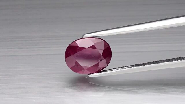 Natural rhodolite garnet on the turning table