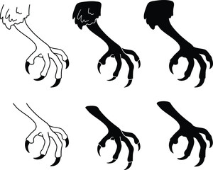 Talon Claw Clipart Set - Outline and Silhouette - obrazy, fototapety, plakaty