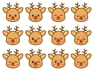 トナカイの顔アイコンイラスト