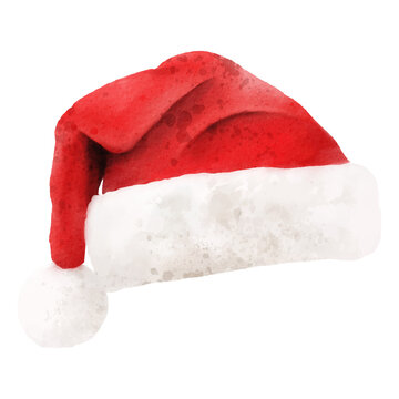 Watercolor Hand drawn Santa Claus Hat