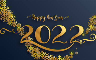 Merry Christmas and happy new year 2022 with gold patterned and crystals on paper color.