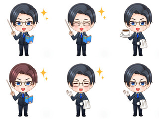 スーツ姿の眼鏡男子のイラスト素材セット