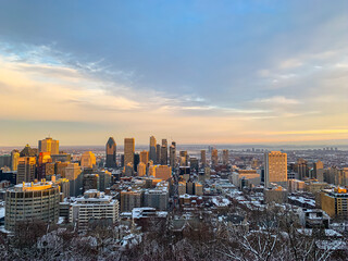 Winter Sunset View with Snow from Mount Royal in Montréal, Canada