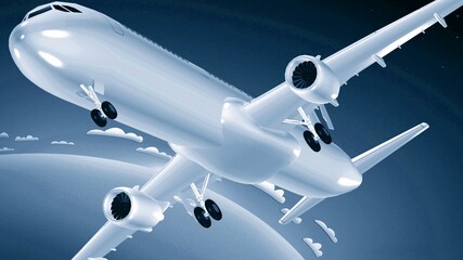 Passenger airplane in the clouds. travel by air transport. 3d render