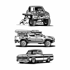 pickup truck silhouette - obrazy, fototapety, plakaty