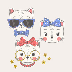Cute cats. Cool boy, sweet girls, funny kitty face. Friends