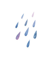 Watercolor raindrops illustration. Blue and pink water drops.