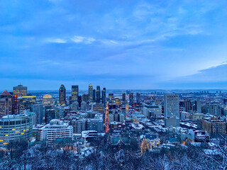 View with Snow After Sunset from Mount Royal in Montréal, Canada