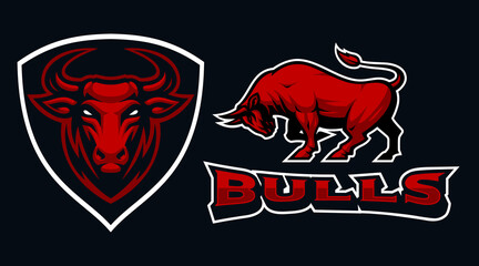 Bull Mascot Vector Badge, Sports Emblems