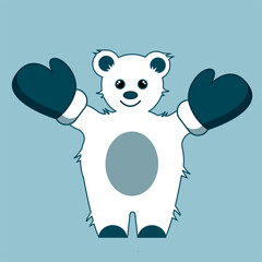 polar bear with blue mittens