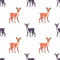 Vector seamless pattern with cute purple and peach reindeers  on white background.Winter festive background with deer fawn for children textile,fabrics,wrapping paper,decoration