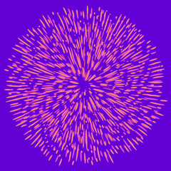 Explosion effect of random radial pink lines on a purple background. Floral abstract circular pattern for printing on pillows, postcards. Vector.