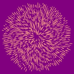 Explosion effect of random radial pink lines on a purple background. Floral abstract circular pattern for printing on pillows, postcards. 