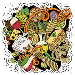 Cartoon vector doodles Italian Food funny illustration
