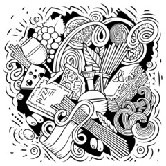 Cartoon vector doodles Italian Food funny illustration