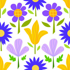 Cute colorful flowers. Summer background. Vector seamless pattern. 
