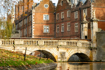 A private punting tour along Cambridge Backs on the River Cam in the city of Cambridge, UK. Captured on a bright and sunny autumn day, November 2021.