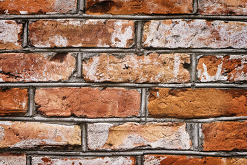 Old red brick wall, grunge background. Copy space