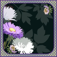 Foto op Canvas Vector floral pattern for design of hijab, shawl, scarf, head scarves. Decorative flower aster, in bronze mustard tones © Valentina