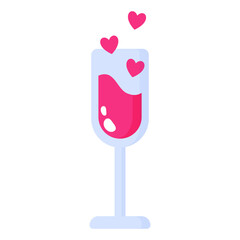 Glass of wine or champagne with hearts. Wedding and valentine day concept.