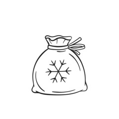 hand drawn bag with gifts. sketchy element for Christmas and New Year greeting card design