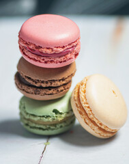 Macaroons. A variety of colourful macaroon cakes.