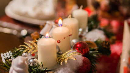 detail advent wreath on the Christmas table