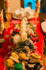 detail advent wreath on the Christmas table
