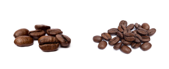 Roasted coffee beans isolated on white background
