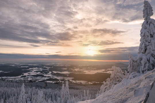 beautiful winter view of the valley from Je&scaron;těd and sunset