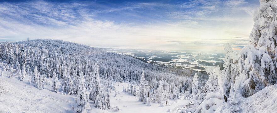 beautiful winter view of the valley from Je&scaron;těd and sunset