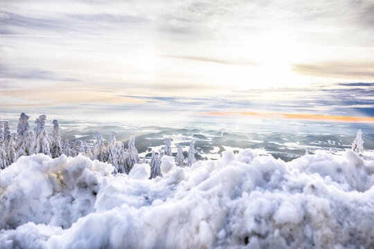 beautiful winter view of the valley from Je&scaron;těd and sunset