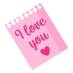 Pink paper sticker with the inscription I love you. Wedding and valentine day concept.