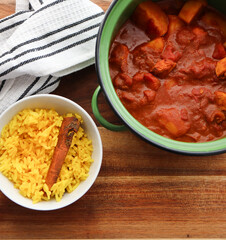 Mild chicken curry with yellow rice