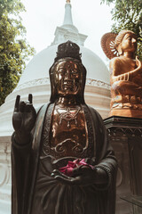 Piękny posąg Buddy w świątynnym ogrodzenie. - obrazy, fototapety, plakaty