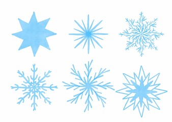 Set of watercolor snowflakes, New Year's winter pattern, Christmas