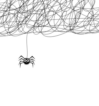 vector cartoon of cute hanging spider and web network