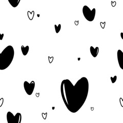 Seamless pattern with black hearts on a white isolated background.  Stylized blots and abstract ink. Great for fabric, wallpaper, textile, wrapping Valentine's Day. - 471895013