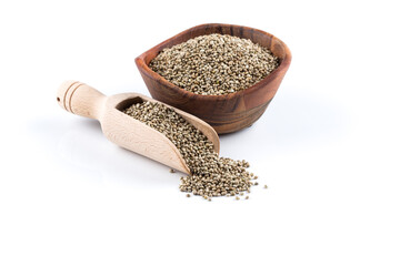 Cannabis Hemp seeds in scoop on white