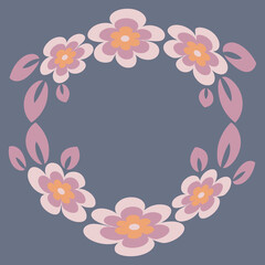 Illustration - Round frame or wreath on a square background - stylized flowers and leaves - graphics. Design elements